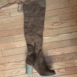Brown Suede Over The Knee Lace Up Boots - Size 8
